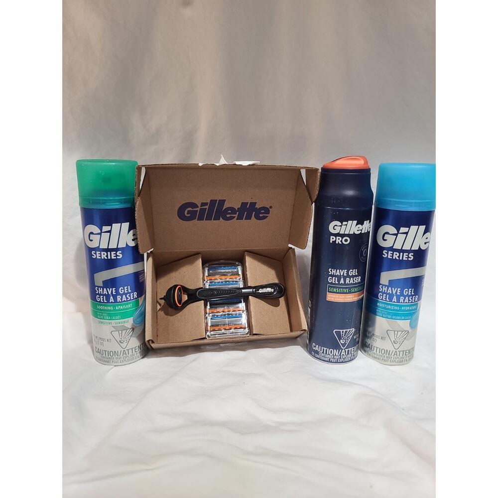 Gillette Fusion 5 Razor , 4 Cartridges / Blades + 3 Shave gels